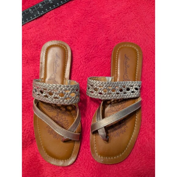 Lucky Brand Beckery Silver Braided Sandals Womens Size 8.5 M Leather Toe Ring - Picture 2 of 6